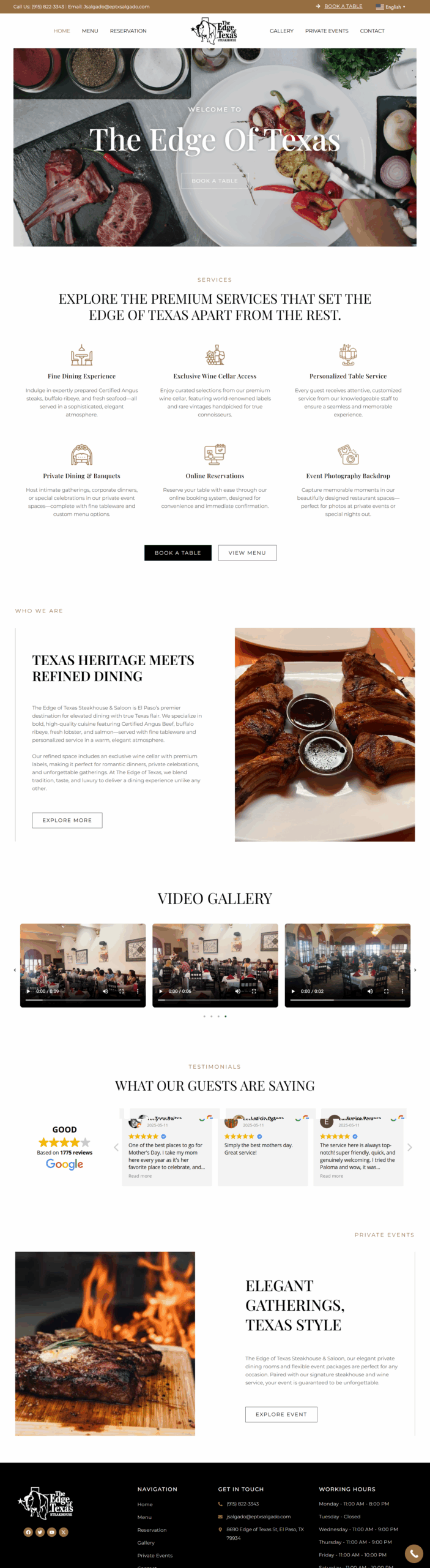 The edge of texas restourant website deisng by Jade Digital Pro